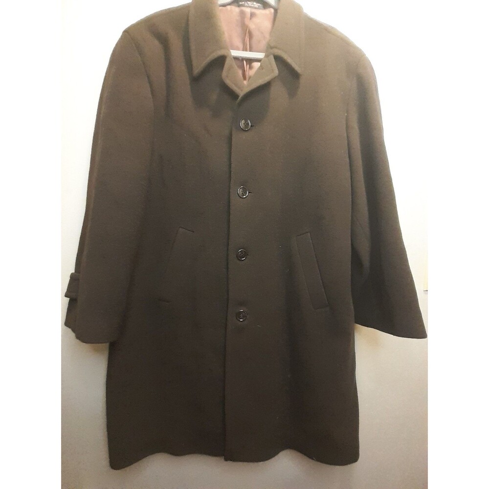 Kasper Men's Brown Cashmere Blend Long Overcoat Lined Pockets Button 44R